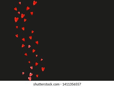Heart border background with pink glitter. Valentines day. Vector confetti. Hand drawn texture. Love theme for poster, gift certificate, banner. Wedding and bridal template with heart border.
