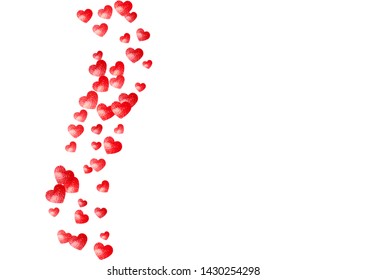 Heart border background with pink glitter. Valentines day. Vector confetti. Hand drawn texture. Love theme for voucher, special business banner. Wedding and bridal template with heart border.