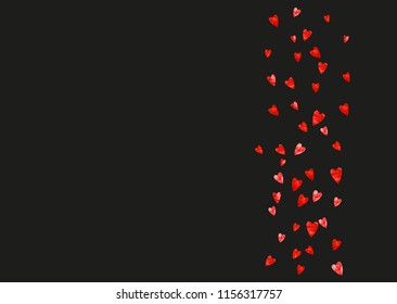 Heart border background. Valentines day. Vector confetti. Hand drawn texture. Love theme for poster, gift certificate, banner. Wedding and bridal template with heart border.
