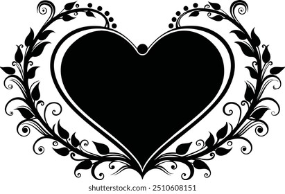 Heart Border Black Silhouette Vector.
