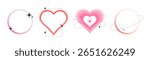 Heart border collection with neon blur aura effects, pink gradient round frames with sparkle stars and orbital rings. Romantic valentine decorations with soft light halos for love cards, social media.