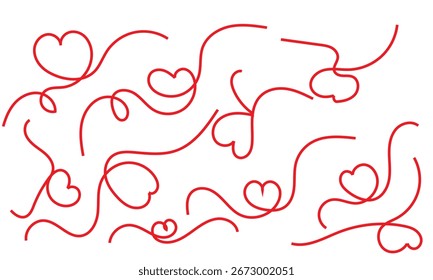 Heart border, continuous line art . Valentine's Day banner. vector illustration. EPS 10