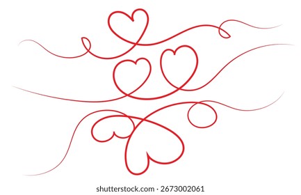 Borde del corazón, arte de línea continua . Anuncio de San Valentín, Ilustración vectorial. EPS 10