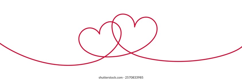 Heart border, continuous line heart, Valentine Day divider