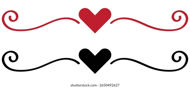 
Heart Border , Cute Heart Decorative Element |,Vector Valentine Design , continuous line art heart banner , divider set.