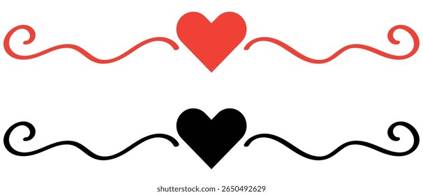 
Heart Border , Cute Heart Decorative Element |,Vector Valentine Design , continuous line art heart banner , divider set.