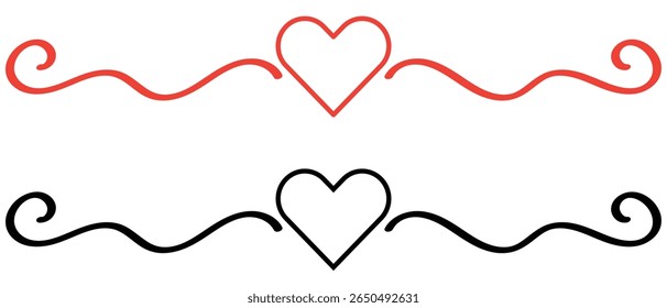 
Herzrand, süßes Herz dekoratives Element |,Vector Valentine Design , durchgehende Linie Kunst Herz Banner , Teilersatz.