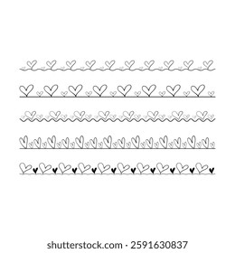 Heart border frame divider in horizontal line design vector illustration graphic for decoration pattern art 