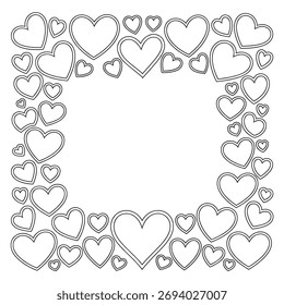 Esquema del marco del borde del corazón | Diseño romántico del Vector del patrón del corazón del amor