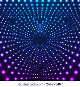 Heart Border with Light Effects. Design for Valentine's Day party flyers. Vector illustration.