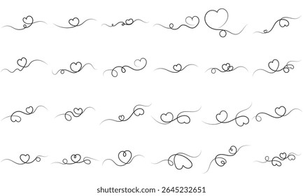 Bordure de coeur, bannière de coeur de ligne, diviseur de Saint-Valentin. Pictogrammes et infographies pour les applications mobiles. illustration vectorielle.	

