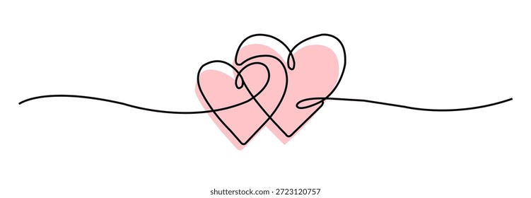 Fronteira do coração, dois corações com símbolo de amor contínuo de uma linha