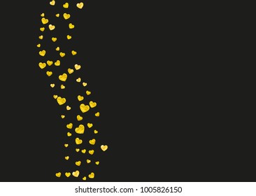 Heart border for Valentines day with gold glitter. February 14th day. Vector confetti for heart border template. Grunge hand drawn texture. Love theme for voucher, special business ad, banner.