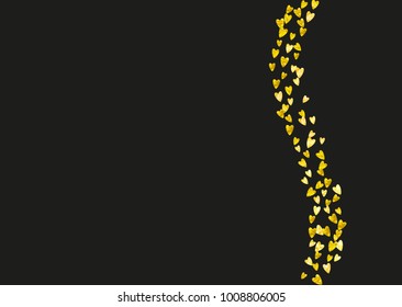 Heart border for Valentines day with gold glitter. February 14th day. Vector confetti for heart border template. Grunge hand drawn texture. Love theme for gift coupons, vouchers, ads, events.