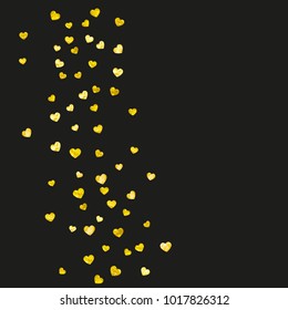 Heart border for Valentines day with gold glitter. February 14th day. Vector confetti for heart border template. Grunge hand drawn texture. Love theme for flyer, special business offer, promo.