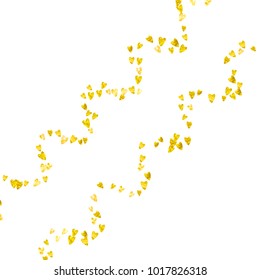 Heart border for Valentines day with gold glitter. February 14th day. Vector confetti for heart border template. Grunge hand drawn texture. Love theme for poster, gift certificate, banner.