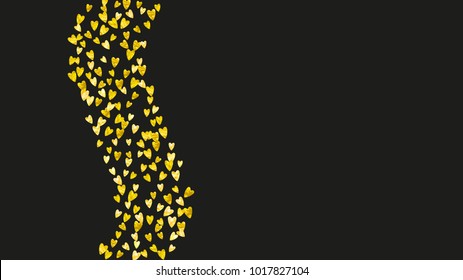 Heart border for Valentines day with gold glitter. February 14th day. Vector confetti for heart border template. Grunge hand drawn texture. Love theme for poster, gift certificate, banner.