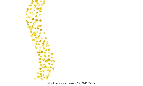 Heart border for Valentines day with gold glitter. February 14th day. Vector confetti for heart border template. Grunge hand drawn texture. Love theme for special business offer, banner, flyer.