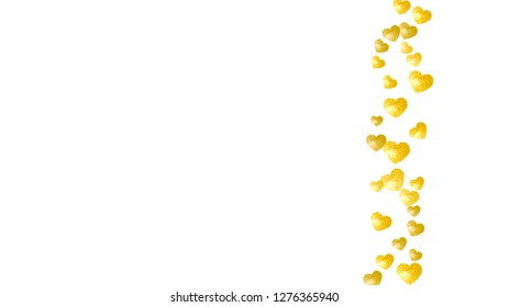 Heart border for Valentines day with gold glitter. February 14th day. Vector confetti for heart border template. Grunge hand drawn texture. Love theme for party invite, retail offer and ad.