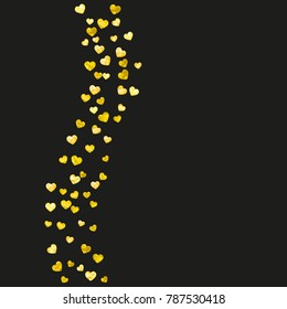 Heart border for Valentines day with gold glitter. February 14th day. Vector confetti for heart border template. Grunge hand drawn texture. Love theme for flyer, special business offer, promo.