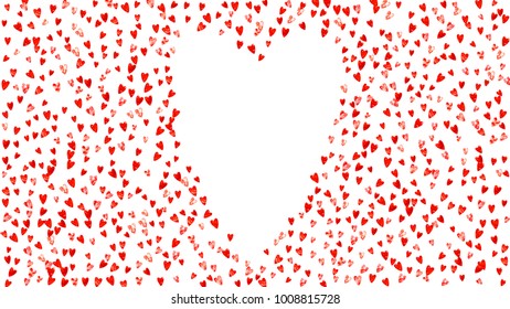 Heart border for Valentines day with pink glitter. February 14th day. Vector confetti for heart border template. Grunge hand drawn texture. Love theme for party invite, retail offer and ad.