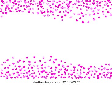 Heart border for Valentines day with pink glitter. February 14th day. Vector confetti for heart border template. Grunge hand drawn texture. Love theme for party invite, retail offer and ad.