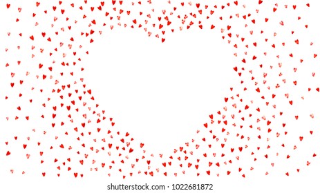 Heart border for Valentines day with pink glitter. February 14th day. Vector confetti for heart border template. Grunge hand drawn texture. Love theme for poster, gift certificate, banner.