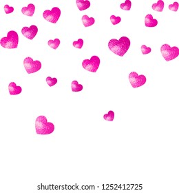 Heart border for Valentines day with pink glitter. February 14th day. Vector confetti for heart border template. Grunge hand drawn texture. Love theme for special business offer, banner, flyer.