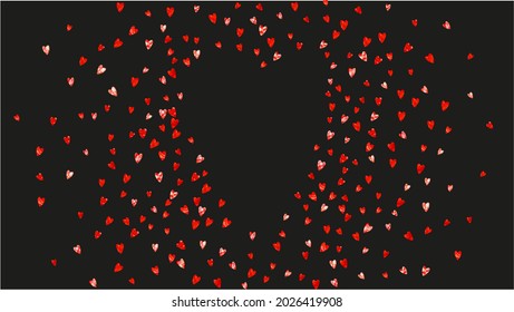 Heart border for Valentines day with pink glitter. February 14th day. Vector confetti for heart border template. Grunge hand drawn texture. Love theme for gift coupons, vouchers, ads, events.
