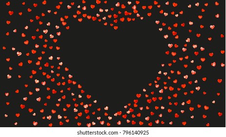 Heart border for Valentines day with pink glitter. February 14th day. Vector confetti for heart border template. Grunge hand drawn texture. Love theme for voucher, special business ad, banner.