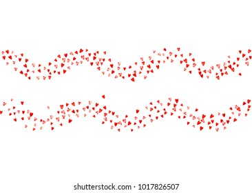 Heart border for Valentines day with red glitter. February 14th day. Vector confetti for heart border template. Grunge hand drawn texture. Love theme for special business offer, banner, flyer.
