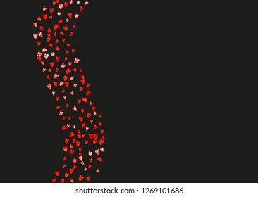 Heart border for Valentines day with red glitter. February 14th day. Vector confetti for heart border template. Grunge hand drawn texture. Love theme for poster, gift certificate, banner.