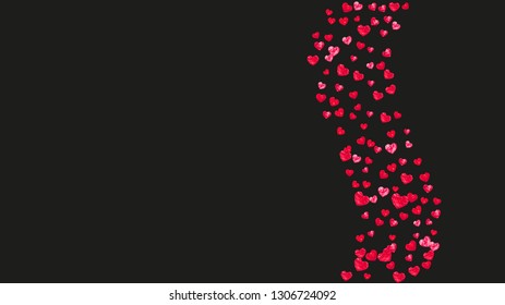 Heart border for Valentines day with red glitter. February 14th day. Vector confetti for heart border template. Grunge hand drawn texture. Love theme for flyer, special business offer, promo.