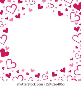 Heart border for Valentines day with red glitter. February 14th day. Vector confetti for heart border template. Grunge hand drawn texture. Love theme for poster, gift certificate, banner.