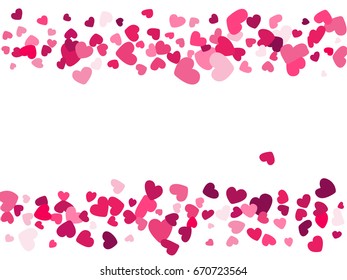 Heart border vector, love background illustration. Valentine's day banner. Romantic feelings, relationships concept. Heart Confetti for wedding invitation template, marriage event design. 