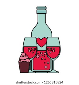 heart bottle and cups with cupcake