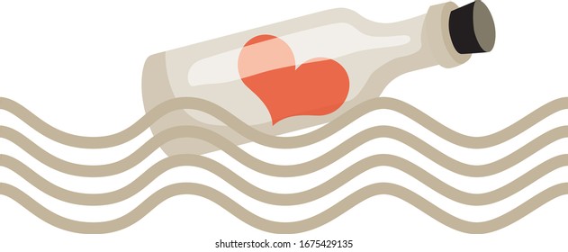 Heart in a bottle floating in the sea
