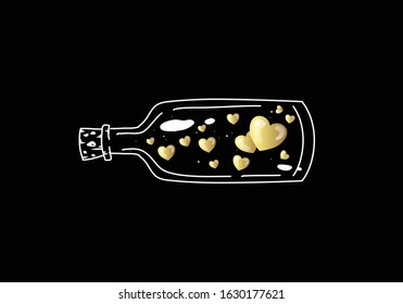 Heart in the bottle, Heart or love symbol in the bottle illustration. magic boho vintage design style. For spiritual guidance, tarot readers, valentine gift cards.