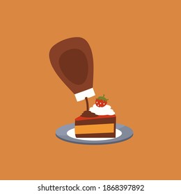 heart bottle shaped cartoon isolated of chocolate syrup icon or cherries Pouring on a fat whipped cream vector. i love hot strawberry cake symbol flat design. ready to eat slice dream of Layers cake