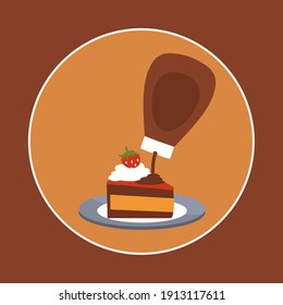 heart bottle shaped cartoon isolated of chocolate syrup icon or cherries Pouring on a fat whipped cream vector. i love hot strawberry cake symbol flat design. ready to eat slice dream of Layers cake