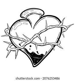 Heart bottle and wire hand drawn tattoo design