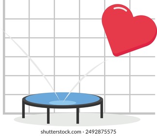 Heart bounce back on the trampoline rising up on graph. Open for new relationship. Modern vector illustration in flat style

