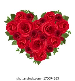 Corazón de rosas rojas. Ilustración vectorial.