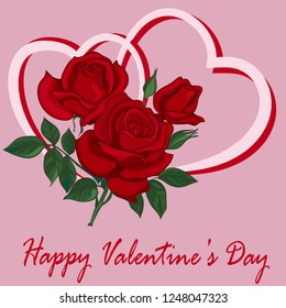 Heart with bouquet of roses. Design element for Valentine's Day. Vector illustration
