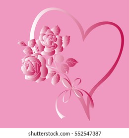 Heart with bouquet of roses. Design element for Valentine's Day. Vector illustration