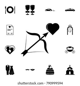 heart and bow and arrow icon. Set of wedding elements icon. Photo camera quality graphic design collection icons for websites, web design, mobile app on white background
