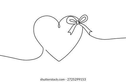 Coração com um arco contínuo desenho de linha para celebração de símbolo de amor e romance arte gráfica