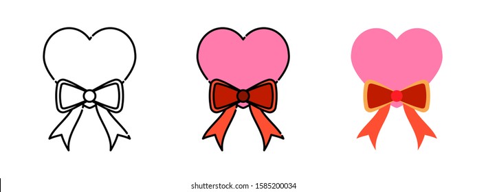 Heart bow icon set isolated on white background for web design,Valentine day concept