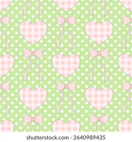 heart bow on Fabric pattern, polka dots pattern, gift wrapping paper , seamless pattern 