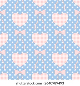 heart bow on Fabric pattern, polka dots pattern, gift wrapping paper , seamless pattern 